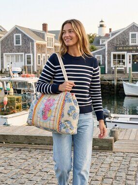 Boho Blossom New England Lobster Hand beaded Tote- Beach tote